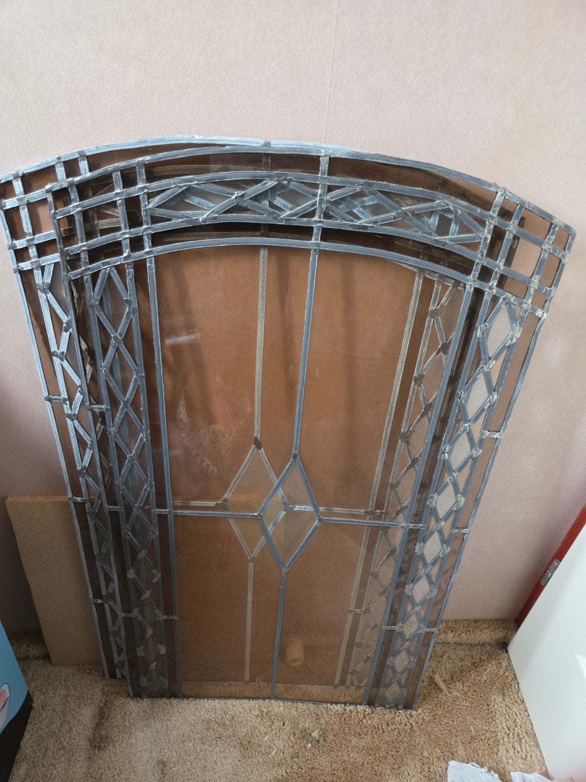 Decoratief glas-in-lood raamwerk - Gebogen design, Gebruikt, Glas in lood, Ophalen of Verzenden, 120 tot 160 cm