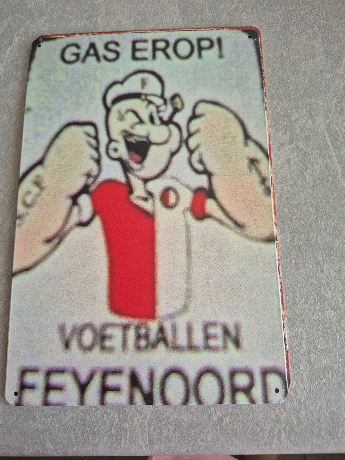 Feyenoord Popeye Metalen Bord - Gas Erop!, Ophalen of Verzenden, Nieuw, Feyenoord, Overige typen