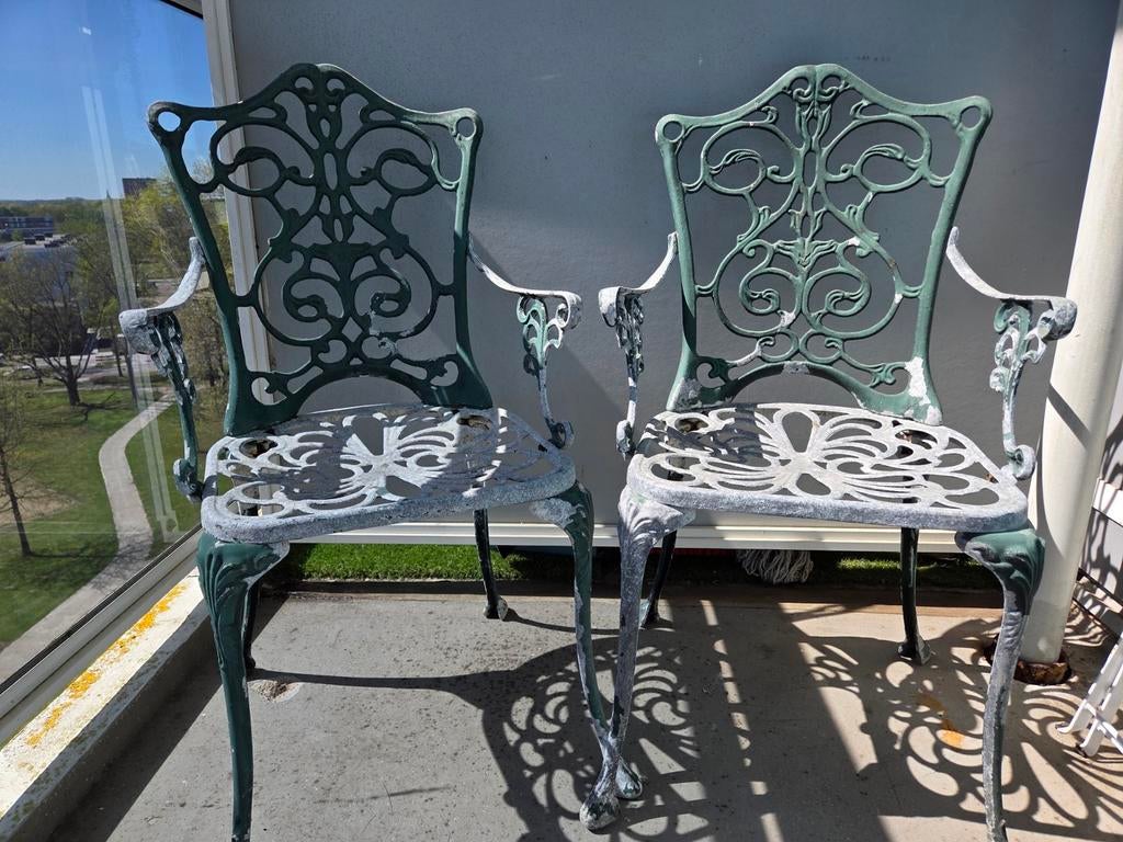 Set van 2 Victoriaanse terrasstoelen - gegoten aluminium, Ophalen, Gebruikt, Aluminium
