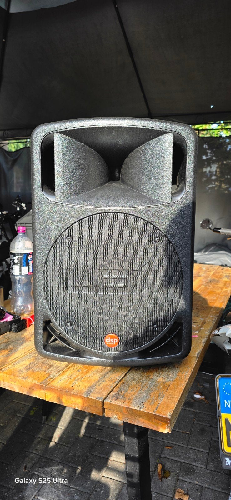 LEM D400 actieve speaker met Mackie ProFX8 mixer, Gebruikt, Inclusief kabels, Speakerset, Ophalen