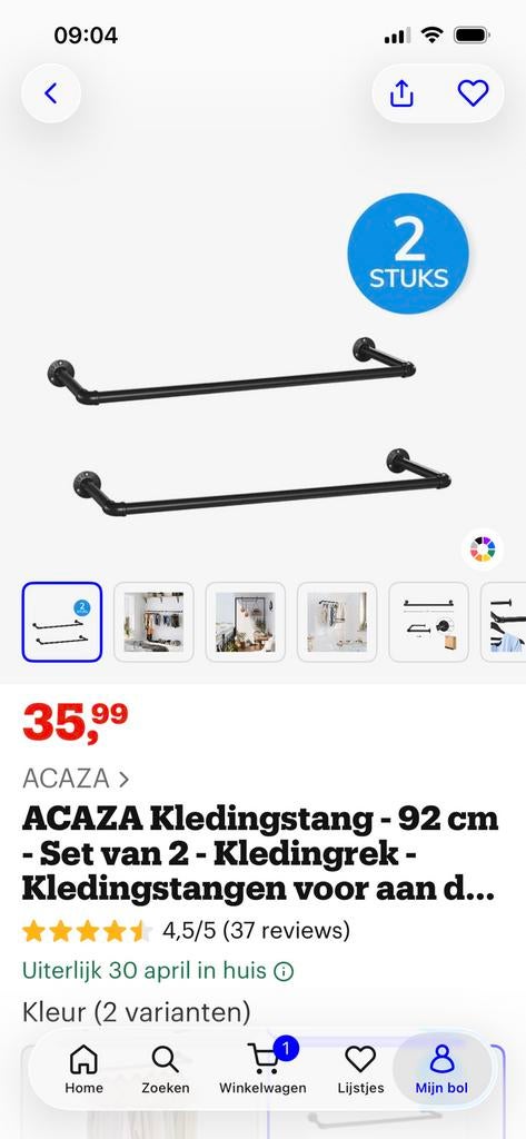 2 kledingstang voor aan muur voor kleding, Ophalen, Zo goed als nieuw