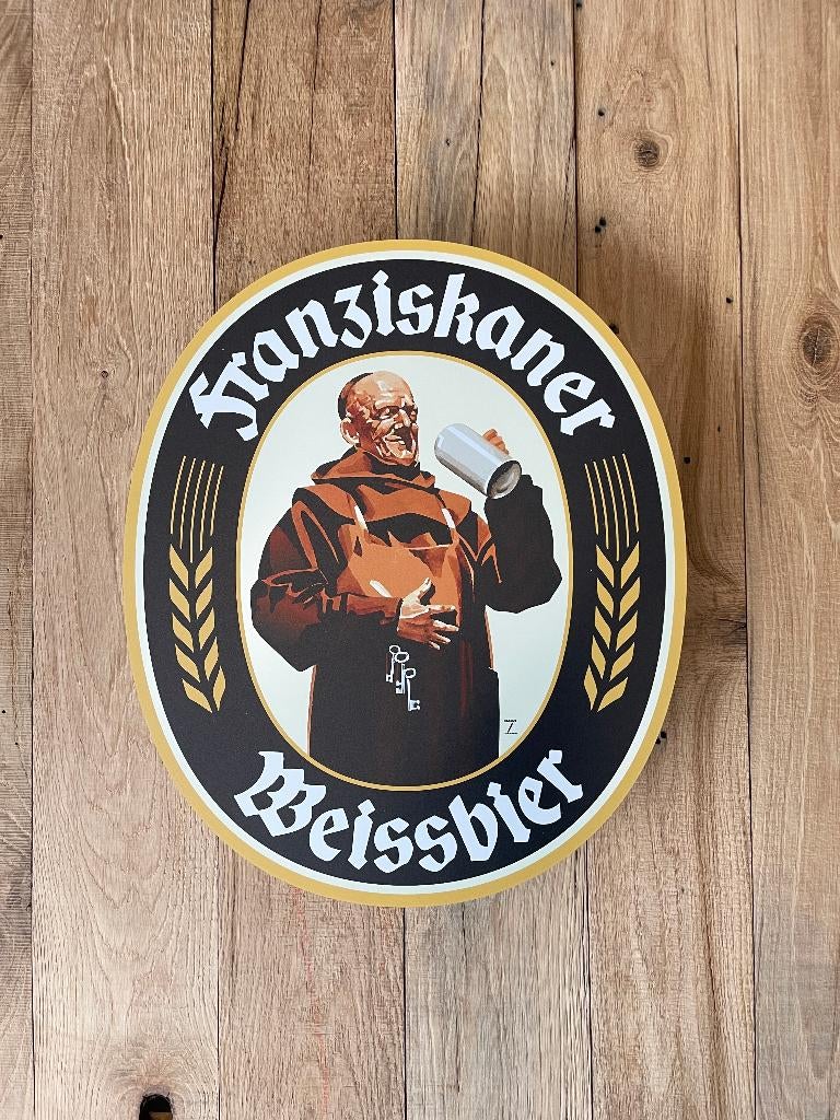 Reclamebord Franziskaner logo label, 40x50cm, aluminium, Ophalen of Verzenden, Nieuw, Reclamebord