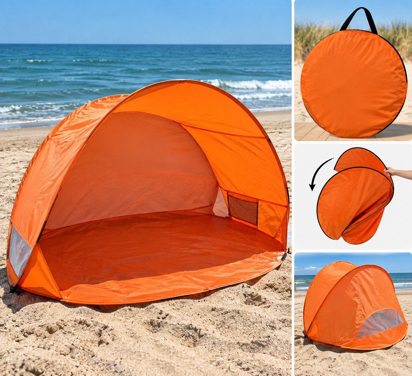 Pop-up strandtent - Oranje zonnescherm voor strand en tuin, Ophalen, Zo goed als nieuw, Tot en met 2