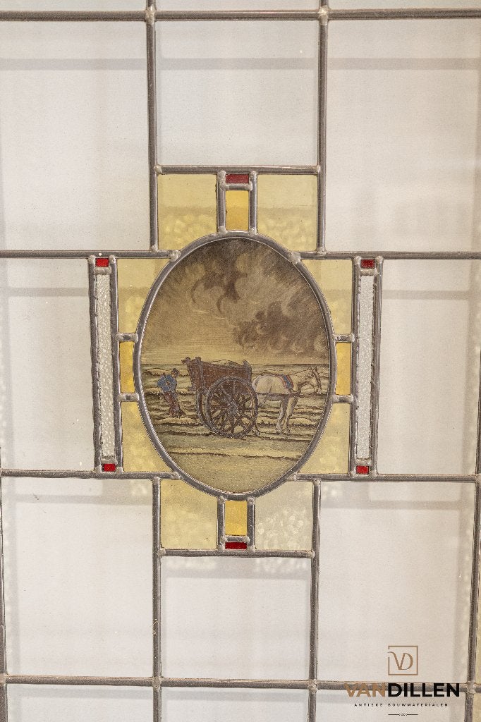 Antieke ensuite schuifdeuren glas in lood gebrandschilderd, 120 cm of meer, Binnendeur, Ophalen of Verzenden, Zo goed als nieuw