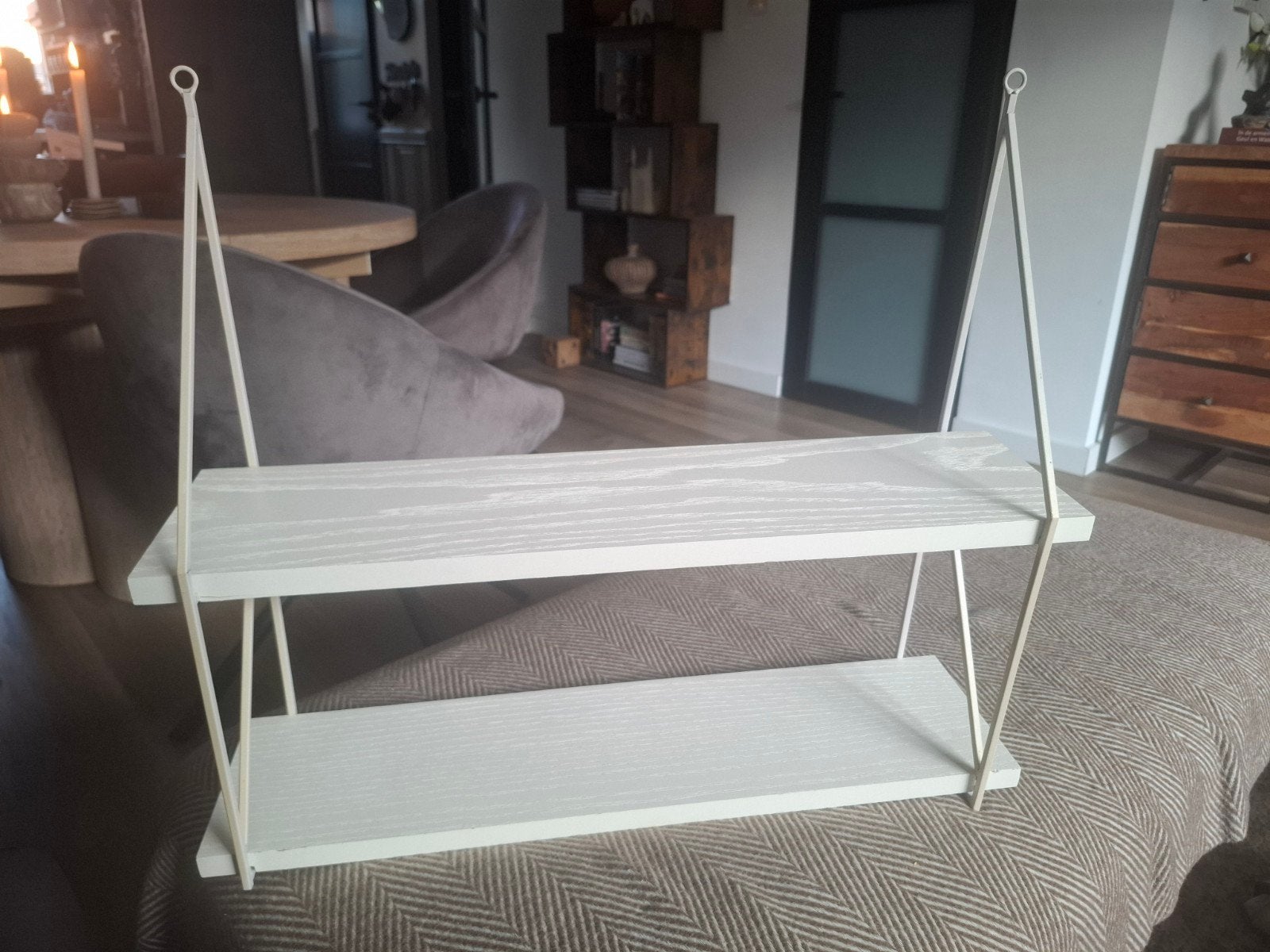Witte houten dubbele wandplank met frame, Ophalen of Verzenden, Gebruikt