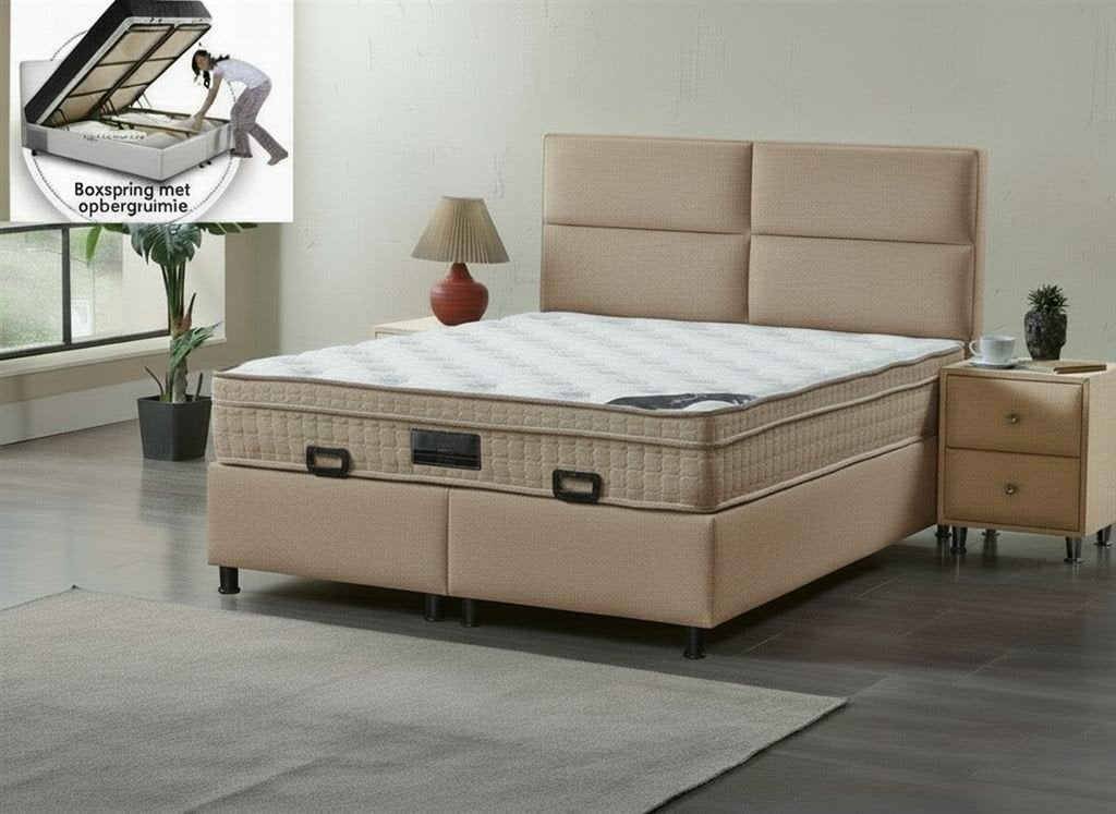 Boxspring Quattro opbergbed complete set-Zelf samenstellen, Huis en Inrichting, Slaapkamer | Bedden, Ophalen, Nieuw, Tweepersoons