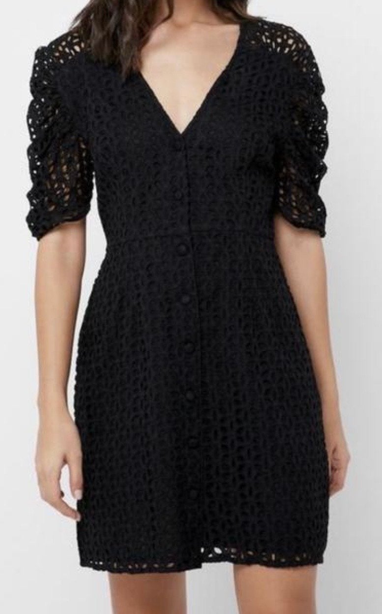 Topshop zwarte broderie anglaise jurk mt 38 / LBD dress, Maat 38/40 (M), Zwart, Ophalen of Verzenden, Zo goed als nieuw