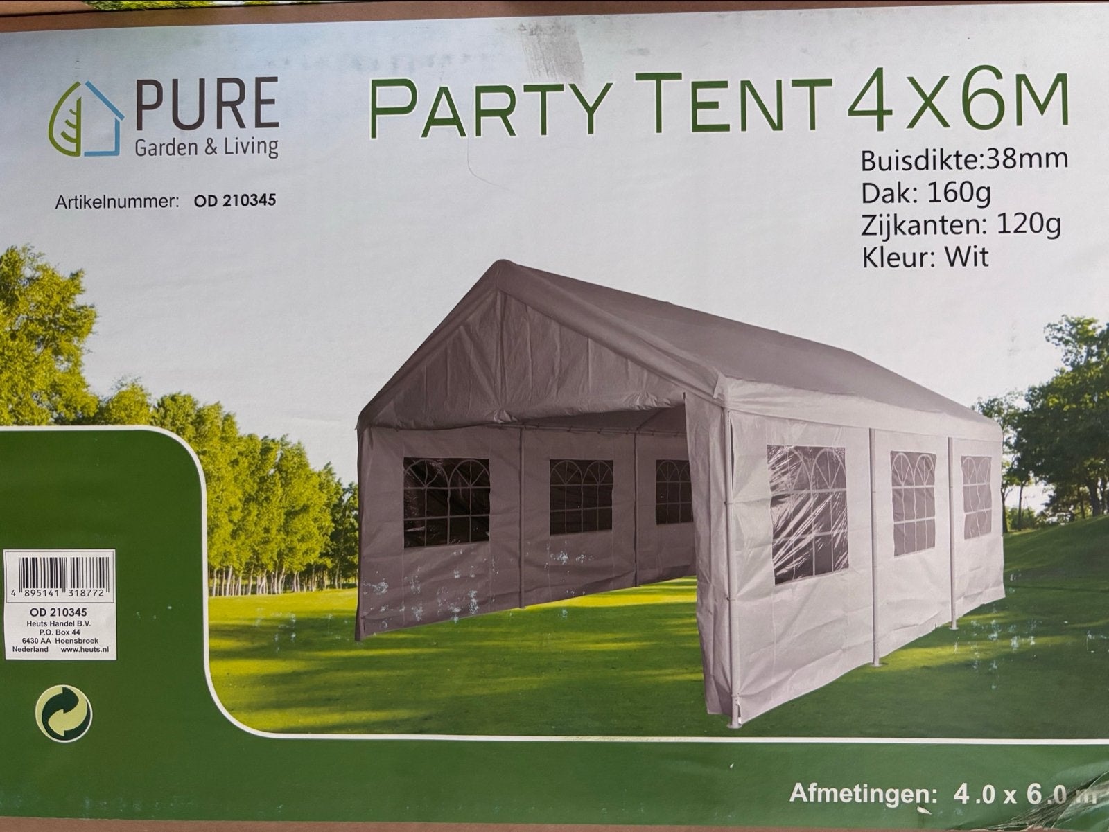 Pure Garden & Living Partytent 4x6m met zijwanden, Tuin en Terras, Partytenten, Ophalen, Partytent, Zo goed als nieuw, 4 tot 6 meter