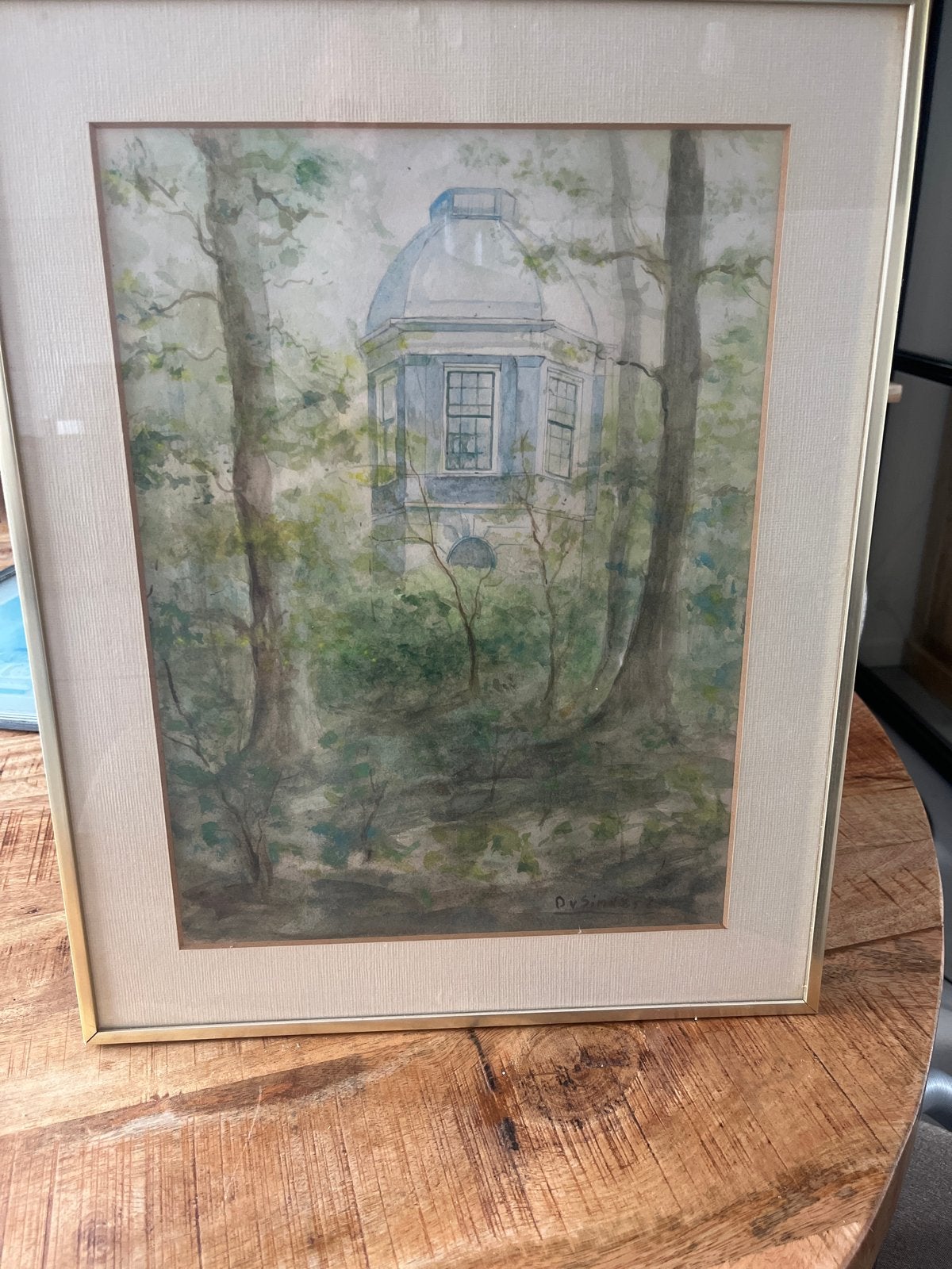 Aquarel 'Theekoepel te Wassenaar' door D.J. Sindern, Gedateerd, Realistisch, Ophalen of Verzenden, Landschap