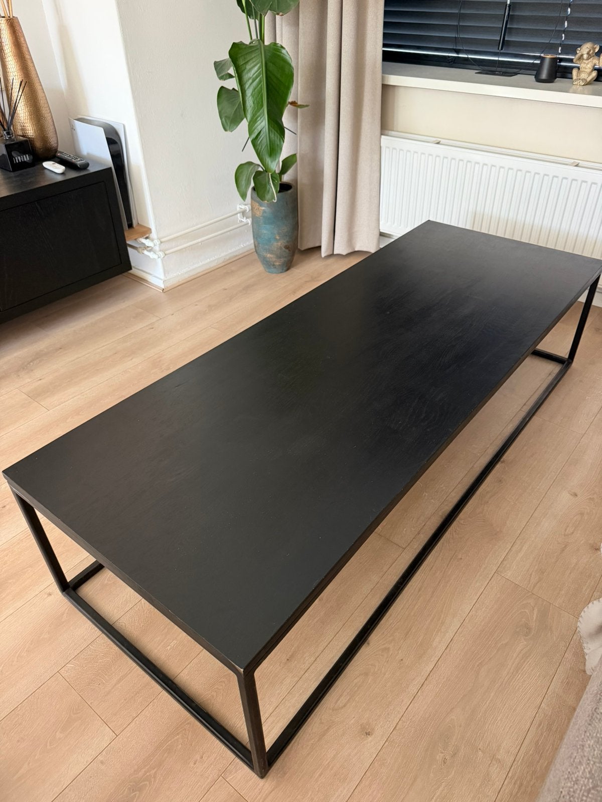 Echt eikenhouten salontafel 160 x 60, Ophalen, 50 tot 100 cm, Zo goed als nieuw, 150 tot 200 cm