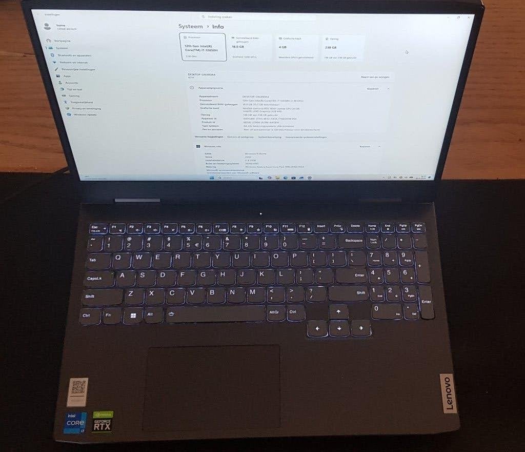 Lenovo i7 12th RTX3050, Ophalen, 256 GB, Met videokaart, 15 inch