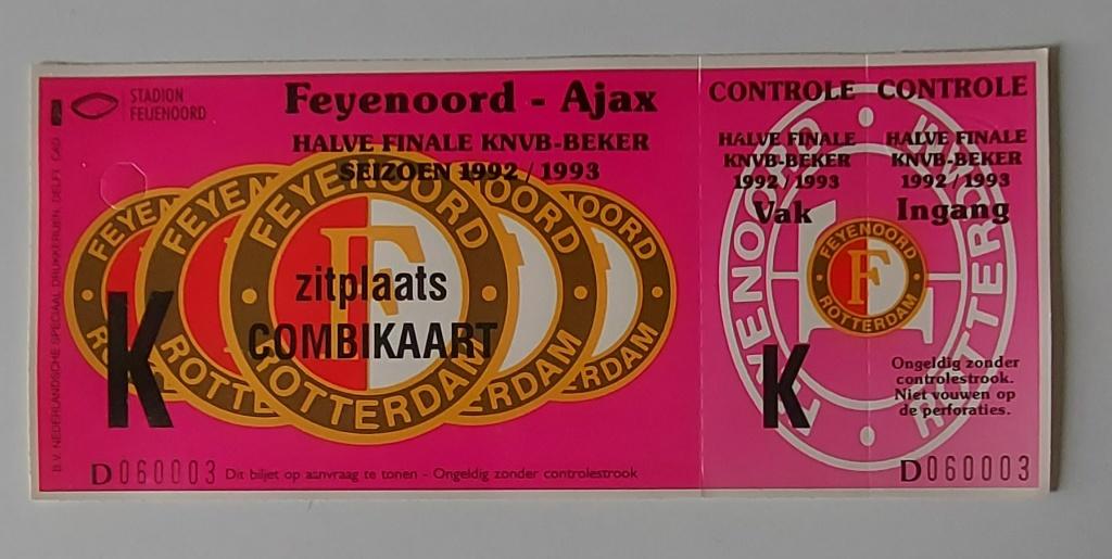 Ticket halve finale KNVB-beker 1993 Feyenoord-AJAX, Verzenden, Zo goed als nieuw, Ajax, Overige typen
