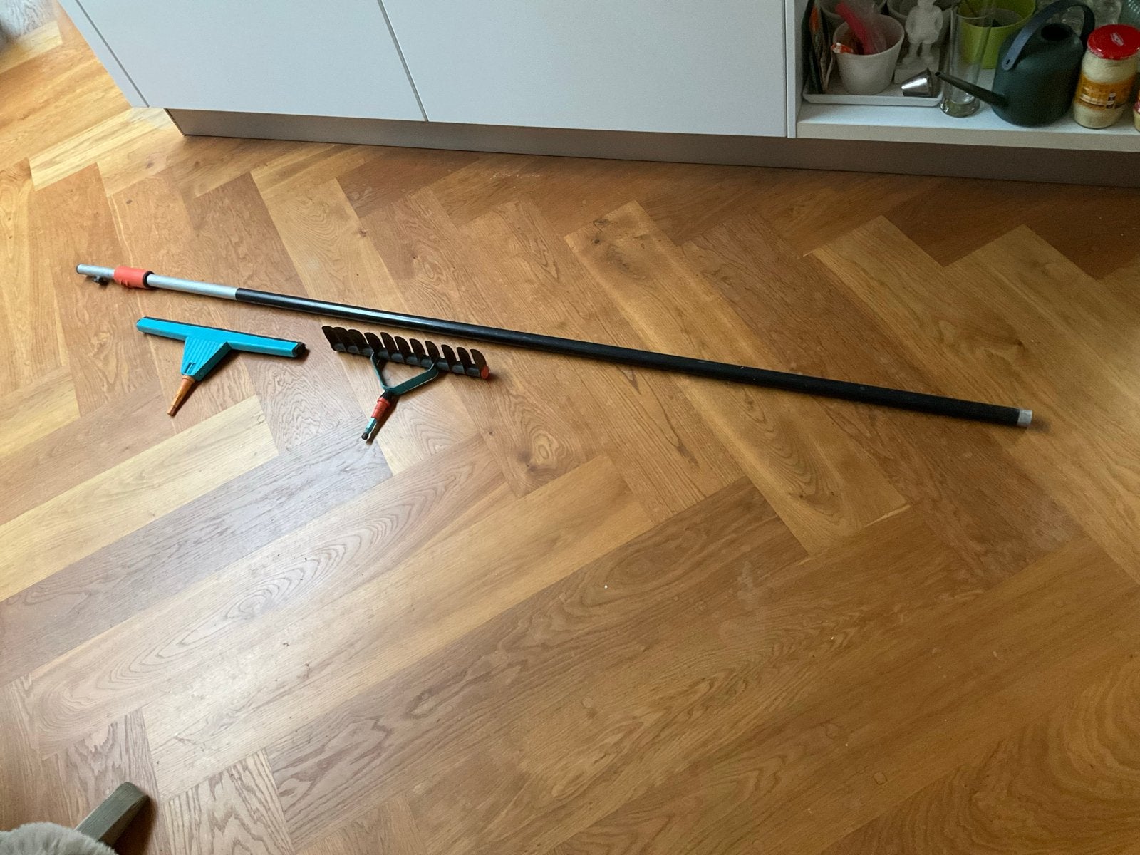 Gardena Combisystem: verticuteerhark, Wisser, Telescoopsteel, Ophalen of Verzenden, Gebruikt, Hark