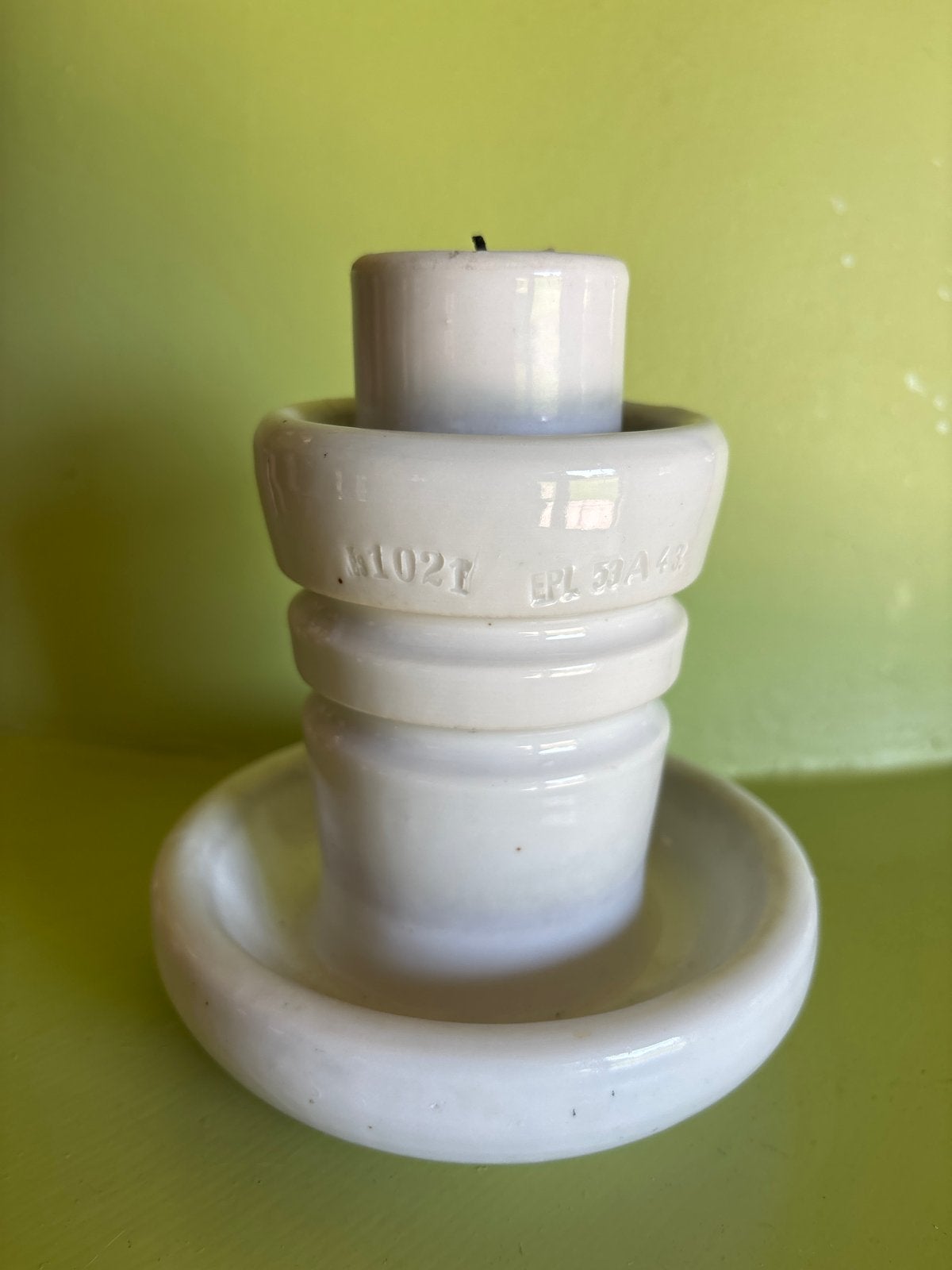 Unieke vintage porseleinen isolator kandelaar, Ophalen of Verzenden, Keramiek of Aardewerk