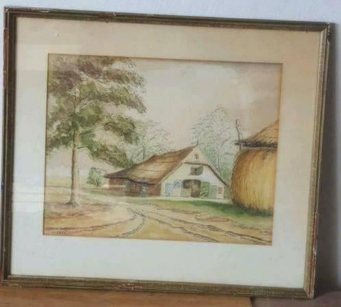 Aquarel boerderij met hooiberg H. Zirkzee gesigneerd, Antiek en Kunst, Kunst | Schilderijen | Klassiek, Ophalen