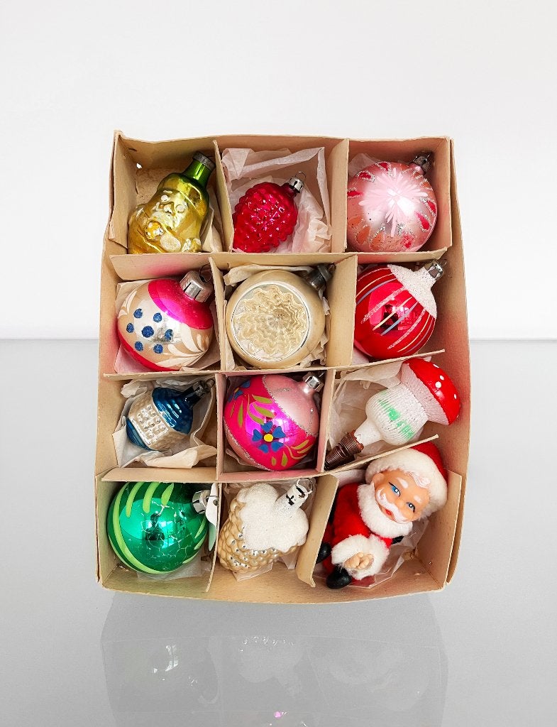 Kleurrijke set vintage kerstballen en ornamenten, Ophalen of Verzenden