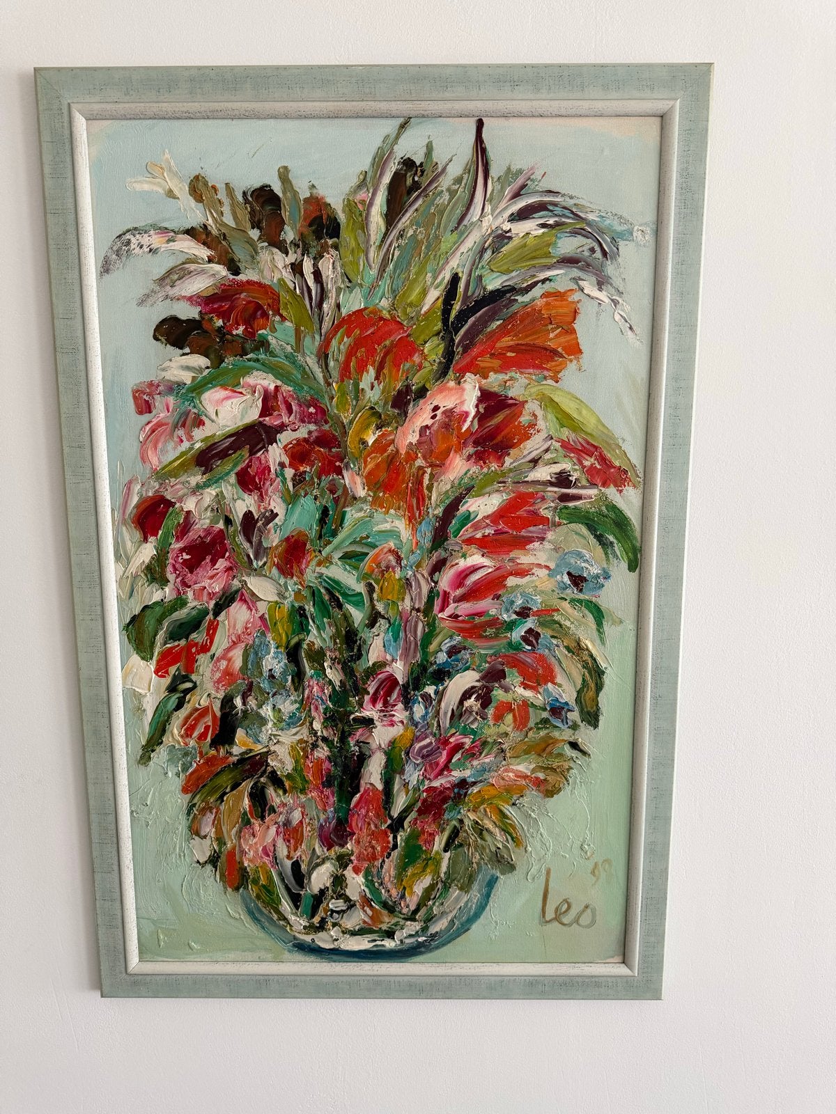 Levendig bloemenstilleven, olieverf op doek, gesigneerd, Doek, Expressionistisch, Gesigneerd, Olieverf