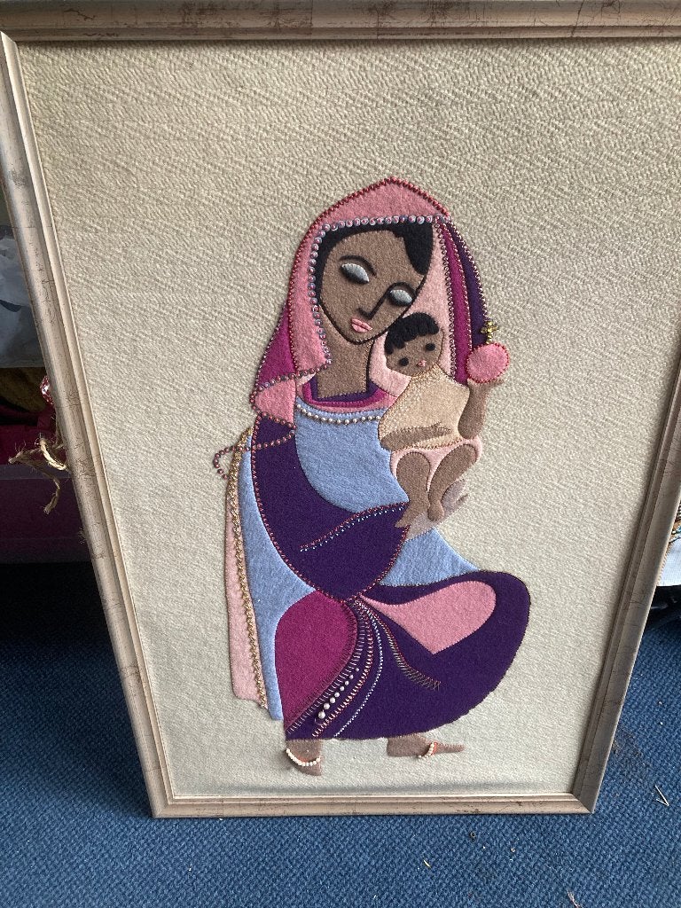handwerk: Maria met kind in grote lijst, Antiek en Kunst, Antiek | Religie, Ophalen