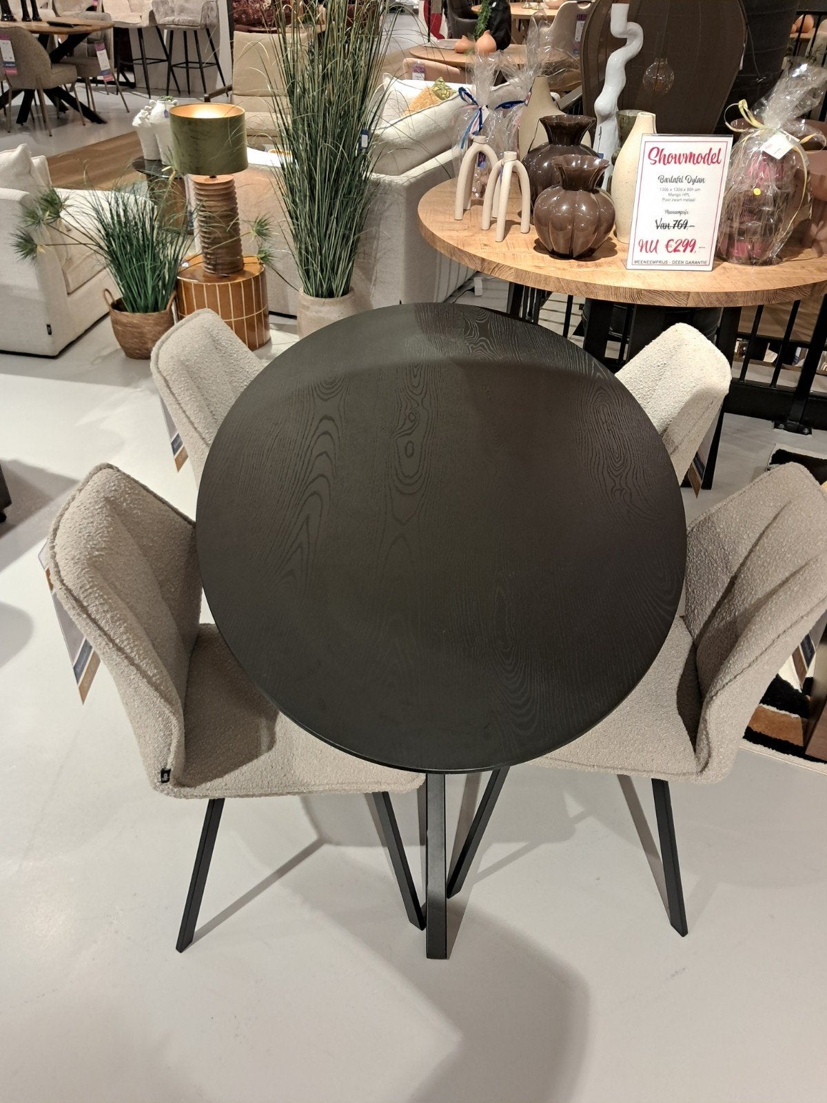 Zwarte ovale eettafel 160x90cm met 4 stoelen (showmodel), Ophalen, Overige materialen, Nieuw, 50 tot 100 cm