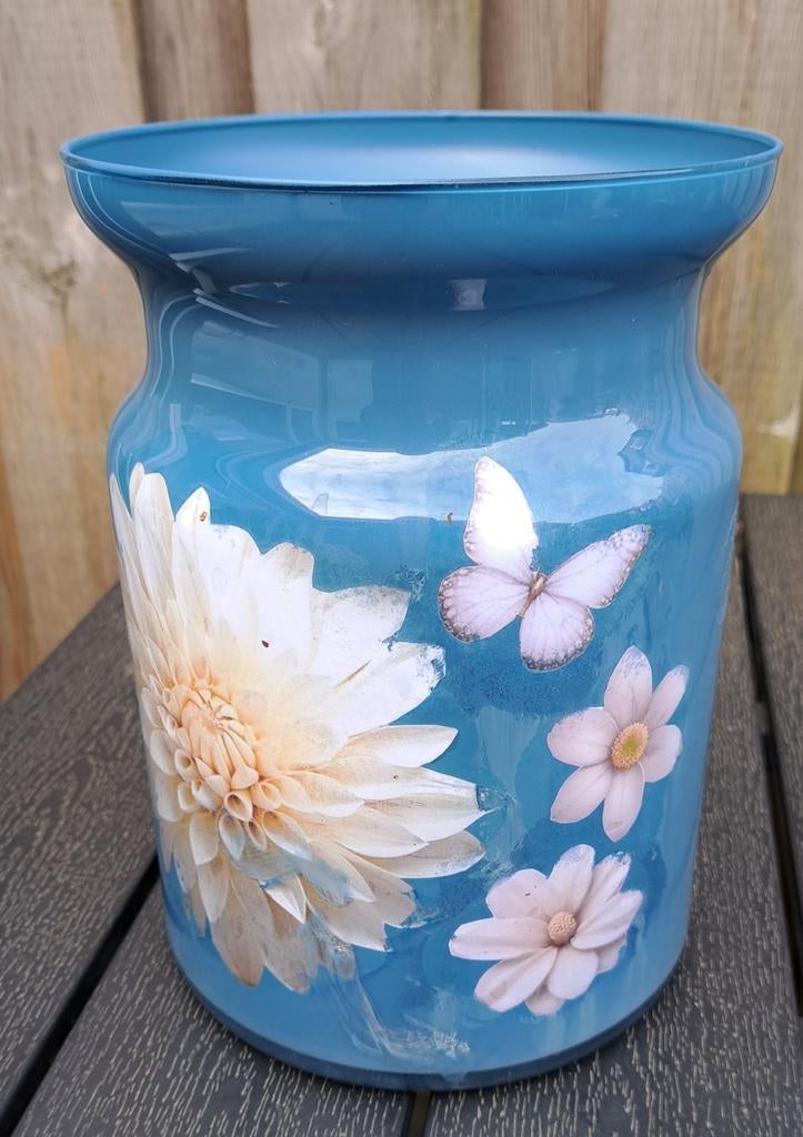 Decopage vaas, Huis en Inrichting, Woonaccessoires | Vazen, Overige kleuren, Minder dan 50 cm, Aardewerk of Porselein, Ophalen
