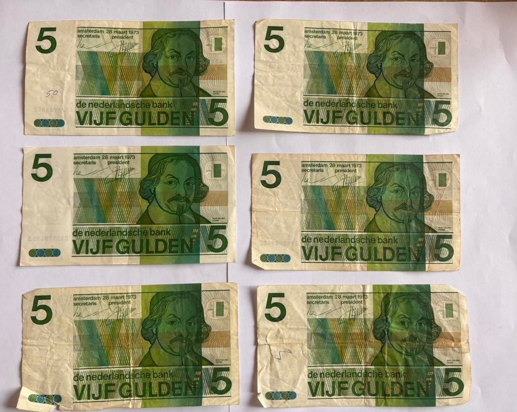 5 gulden biljetten 1973 6x, Ophalen of Verzenden, Nederland, Bankbiljetten