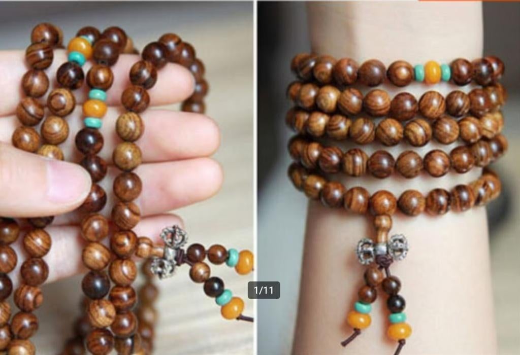 Boeddhistische Meditatie Mala van sandalwood met dorje, Bruin, Verzenden, Nieuw, Overige materialen