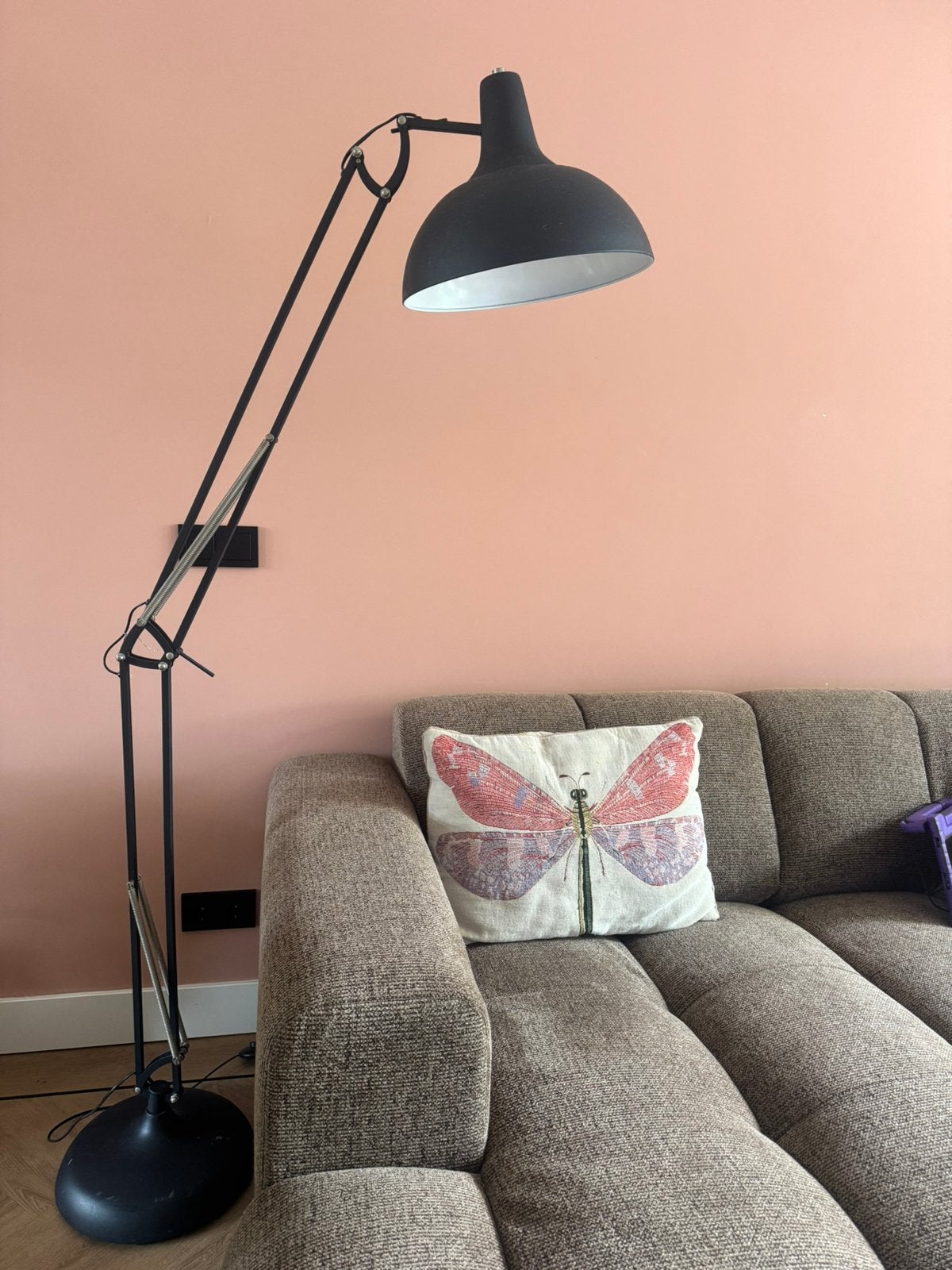 Grote zwarte verstelbare vloerlamp – industrieel, Ophalen, E27 (groot), Zo goed als nieuw, Metaal