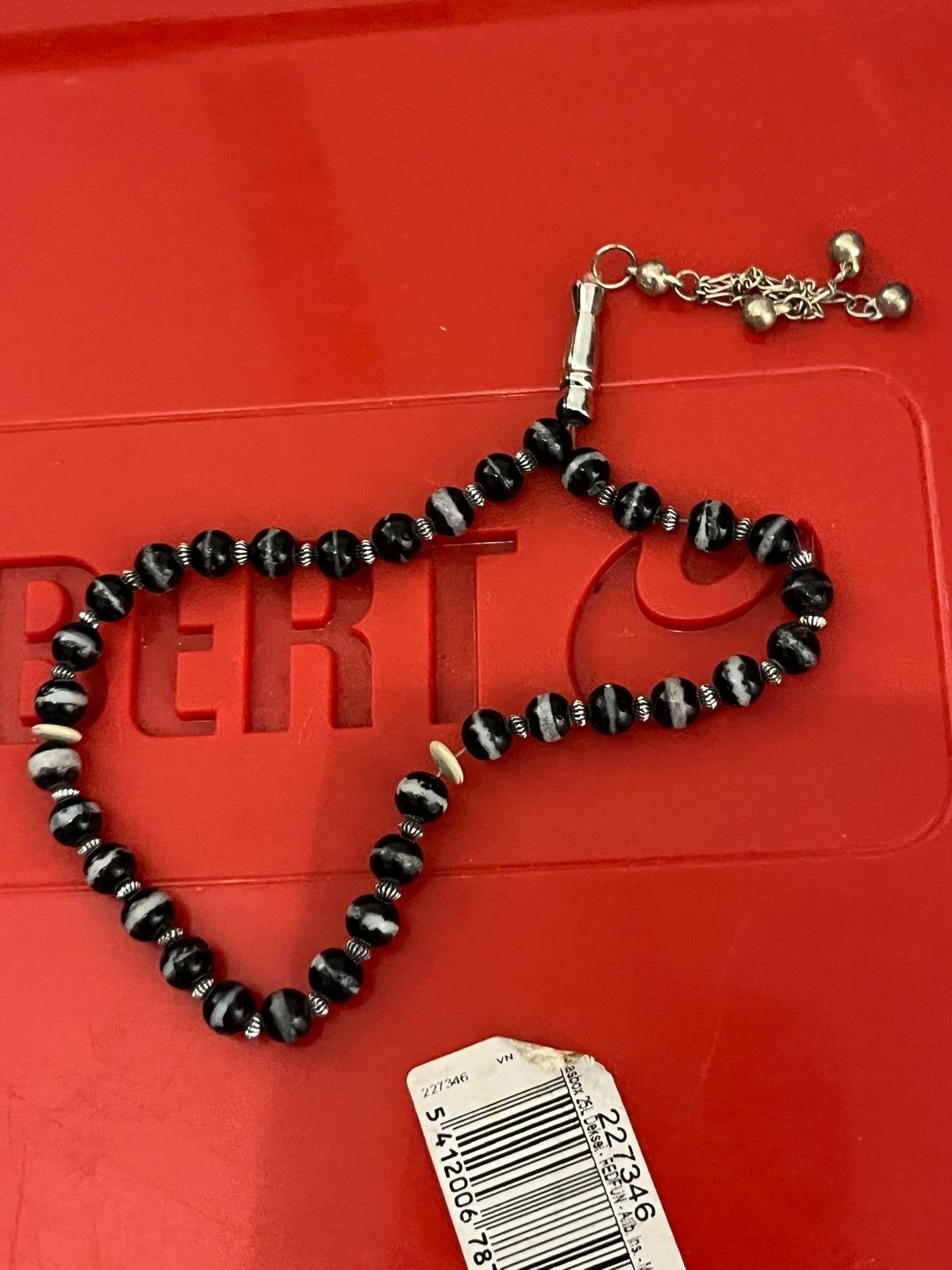 Gebedskralen (Tasbih) Zwart-Wit met Zilveren Details, Overige materialen, Gebruikt, Zwart, Ophalen of Verzenden