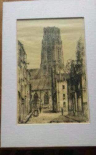 stadsgezicht z lijst in paspartout. Laurenskerk Rotterdam, Ophalen
