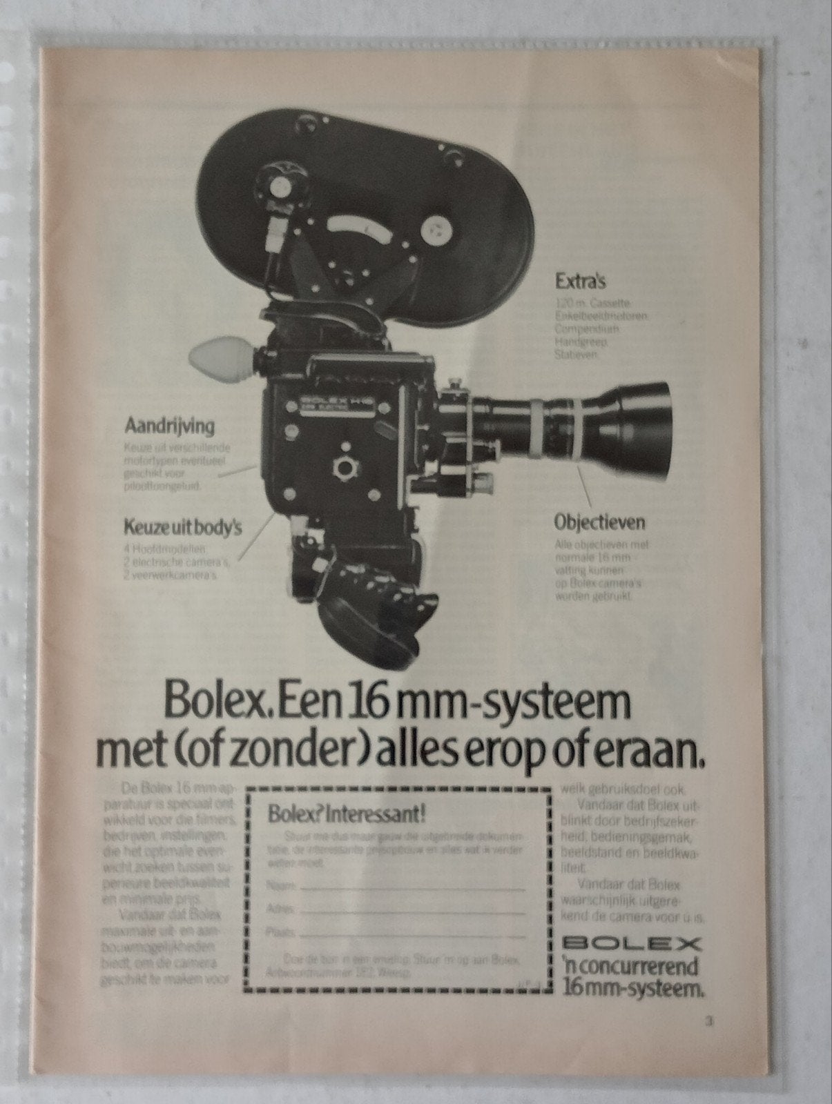 Vintage Bolex 16mm Systeem Advertentie Jaren '70, Ophalen of Verzenden