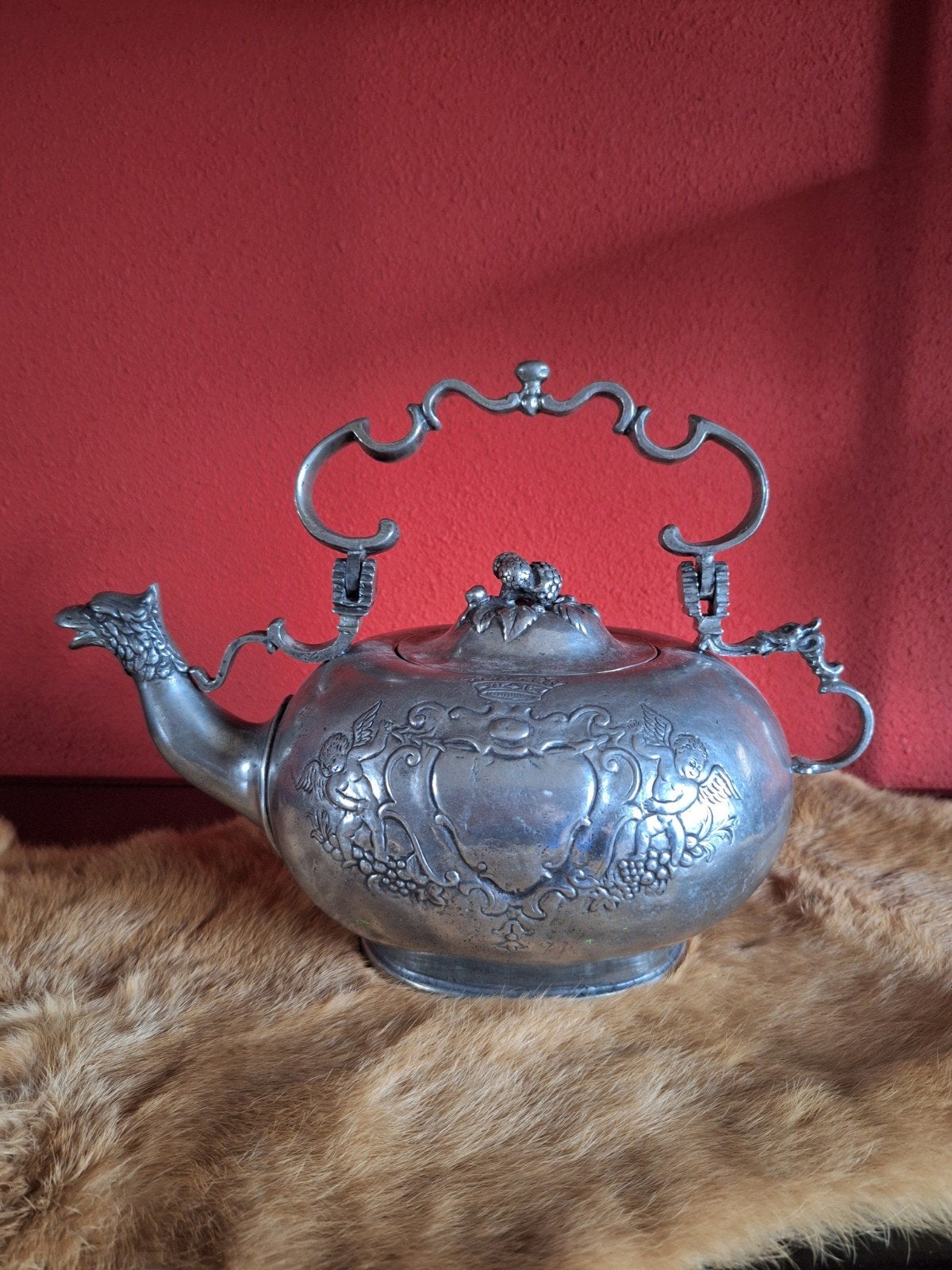 Antieke Tinnen Theepot - Etain Zinn - 23 x 29 cm, Ophalen of Verzenden