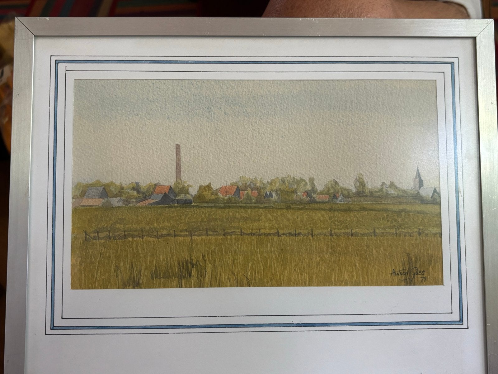 Gezicht op Texel - Aquarel van Antoon Goes (1971), Ophalen, Tekening, Aquarel, Achter glas