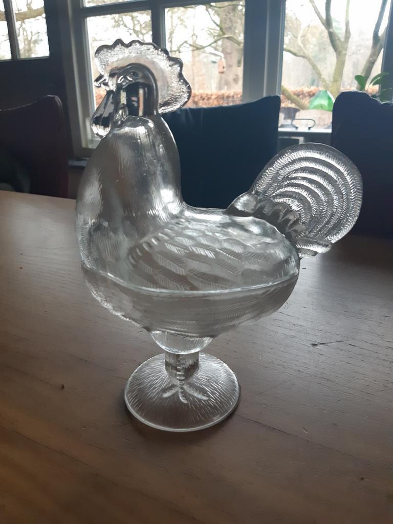 Vintage glazen haan paaseitjes schaal, Ophalen of Verzenden
