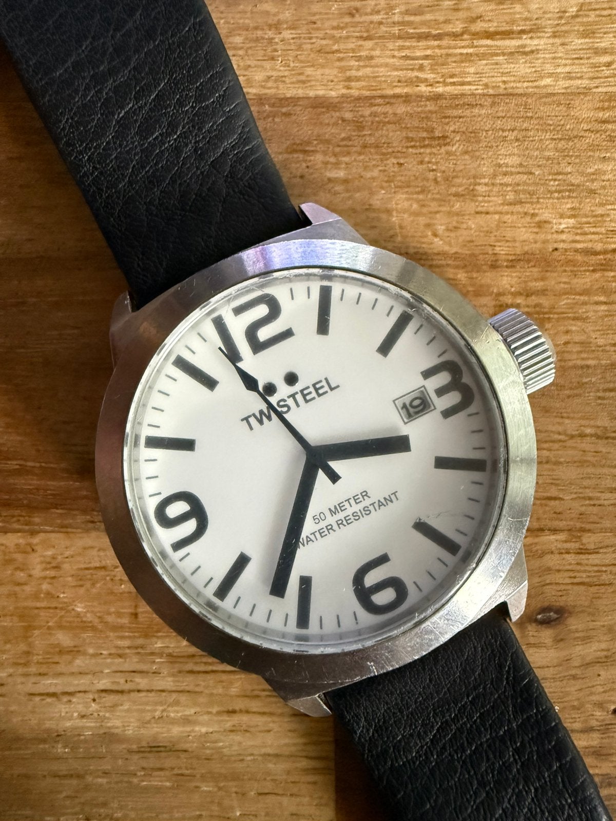 TW Steel TW620 - 45mm | Nieuwe batterij!, Staal, Polshorloge, Ophalen of Verzenden, Leer