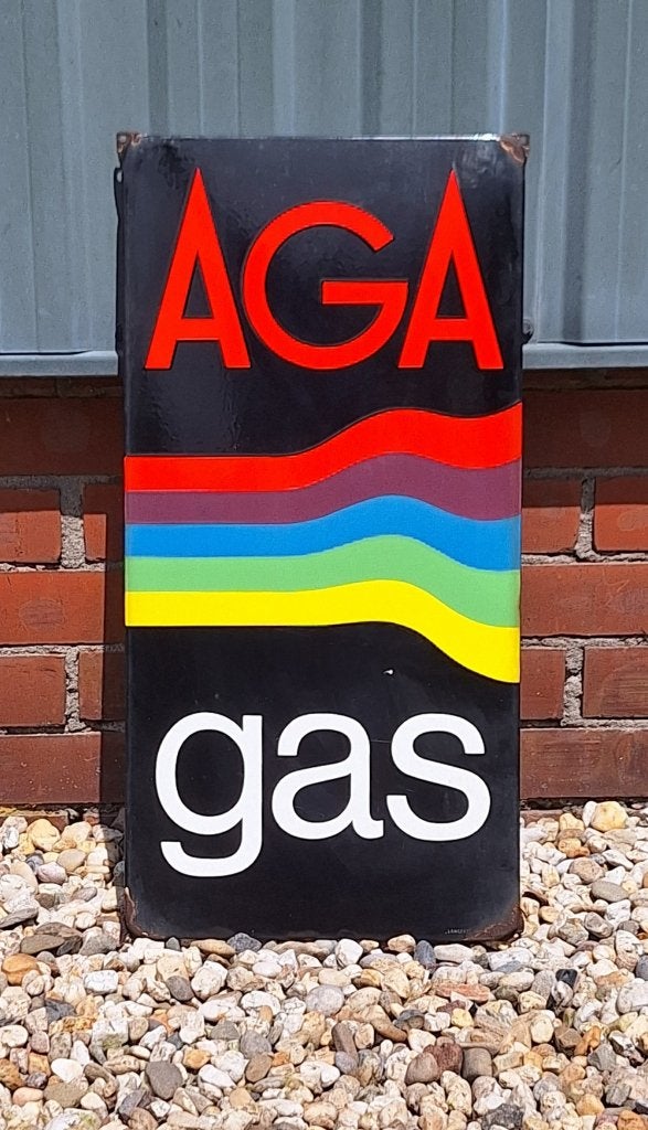 Tof emaille Langcat Bussum reclamebord van AGA gas️️️️️⛽️, Verzamelen, Reclamebord, Gebruikt, ., Ophalen of Verzenden