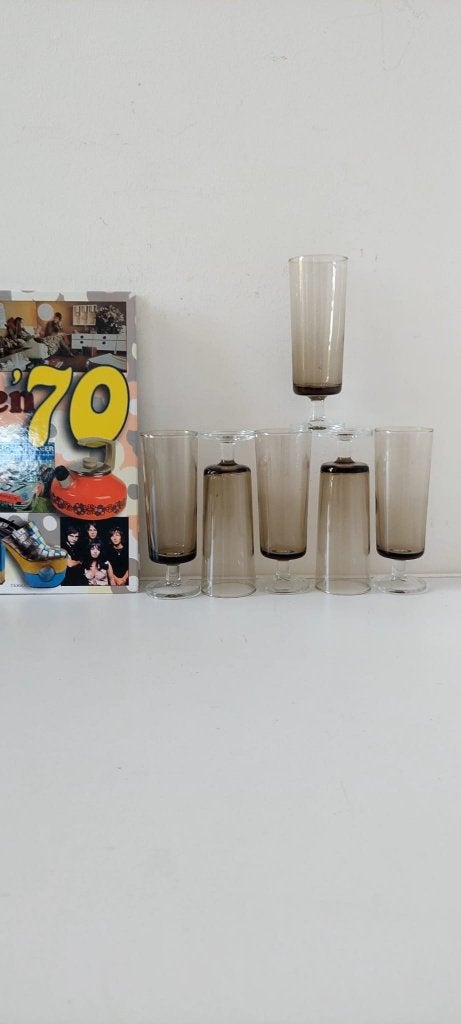 6 Vintage Luminarc Champagne flûtes Rookglas Jaren 70, Antiek en Kunst, Ophalen of Verzenden