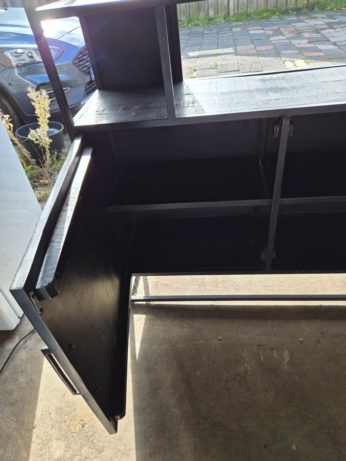 Moderne Zwarte Metalen Open Kast met Deuren, Huis en Inrichting, Overige houtsoorten, Met deur(en), 100 tot 150 cm, Modern, Industrieel