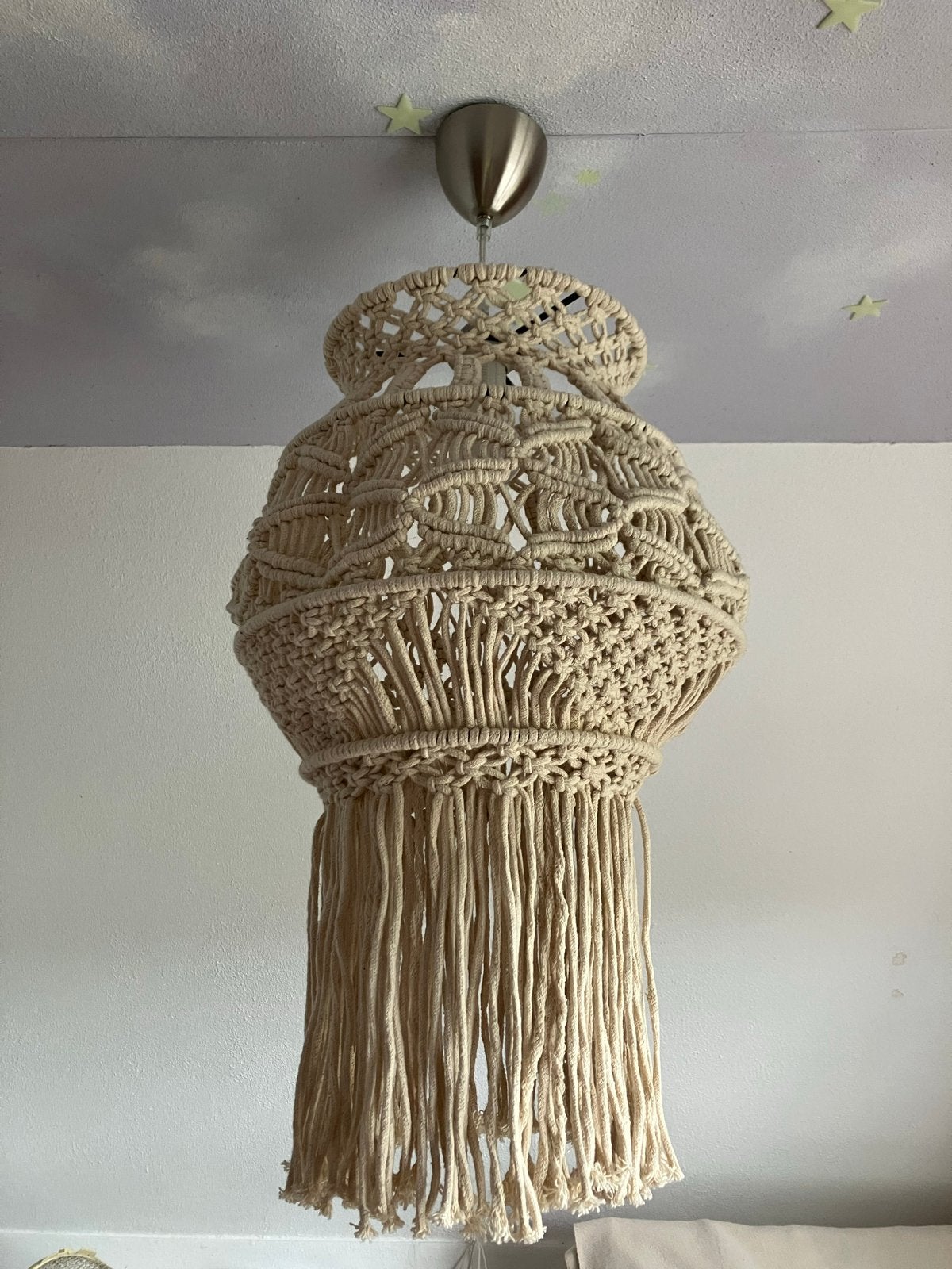 Macramé hanglamp - Ø 40 cm, H 60 cm, Huis en Inrichting, Ophalen of Verzenden, Zo goed als nieuw, Textiel