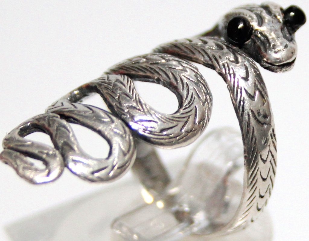 Schitterende Sterling Zilver & Onyx Slangen Ring, Ophalen of Verzenden, Met edelsteen, Dame, Zilver