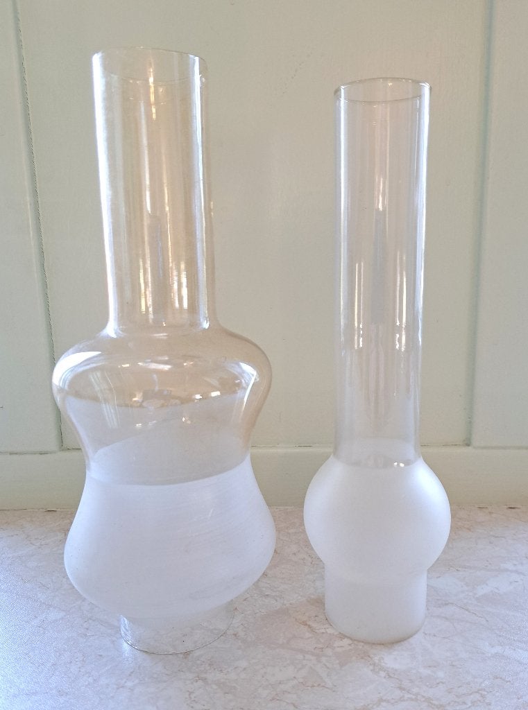 2x olielamp glas lampenglas matglas buikglas scheepslamp, Antiek en Kunst, Antiek | Lampen, Verzenden
