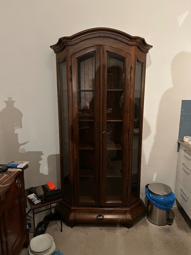 Antieke vitrinekast / servieskast, Ophalen, Gebruikt, 100 tot 150 cm, Eikenhout