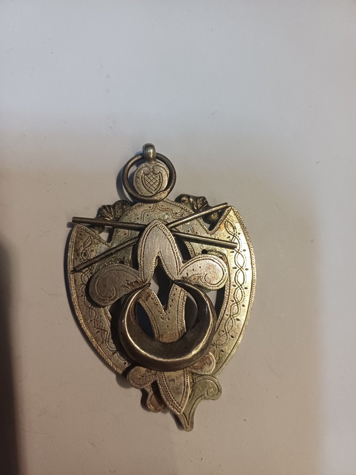 Antieke zilveren broche/hanger met lelie en ring, Antiek en Kunst, Ophalen