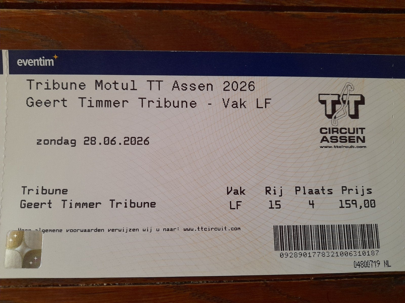 TT-kaartje GT-bocht te koop !, Eén persoon
