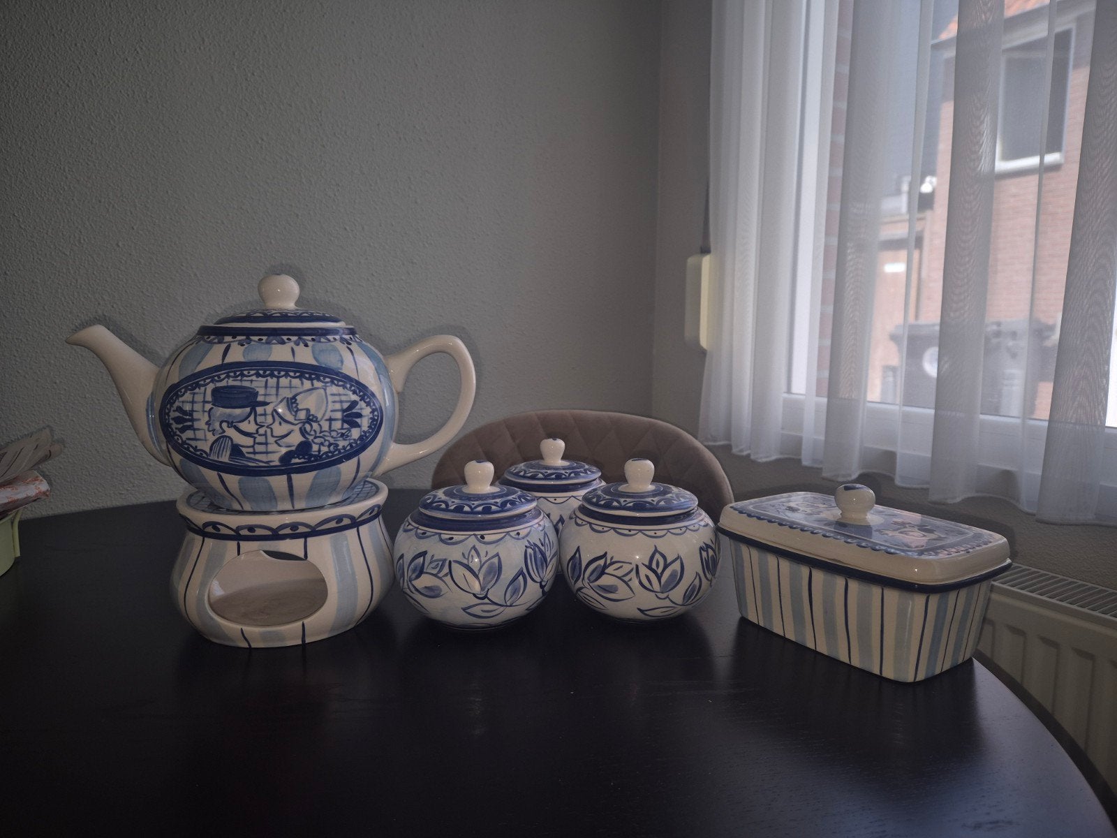 Delfts blauw Blond Amsterdam theepot suikerpotten botervloot, Ophalen, Overige typen, Zo goed als nieuw, Delftsblauw