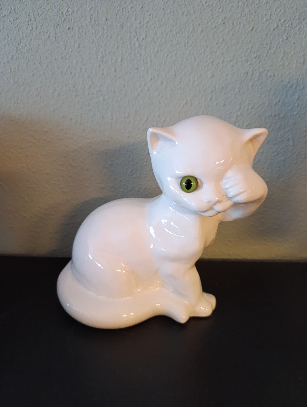 Vintage poes met groen glazen oog, Ophalen of Verzenden, Zo goed als nieuw, Dier
