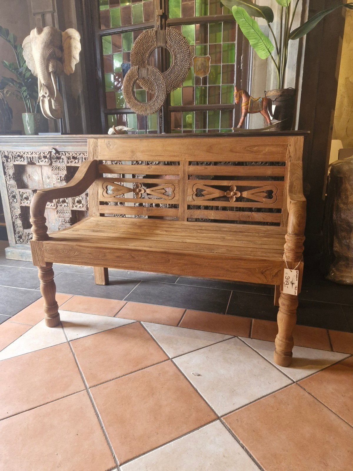 Massief Geborsteld Teak Stationsbankje - Diverse Maten, Antiek en Kunst, Ophalen