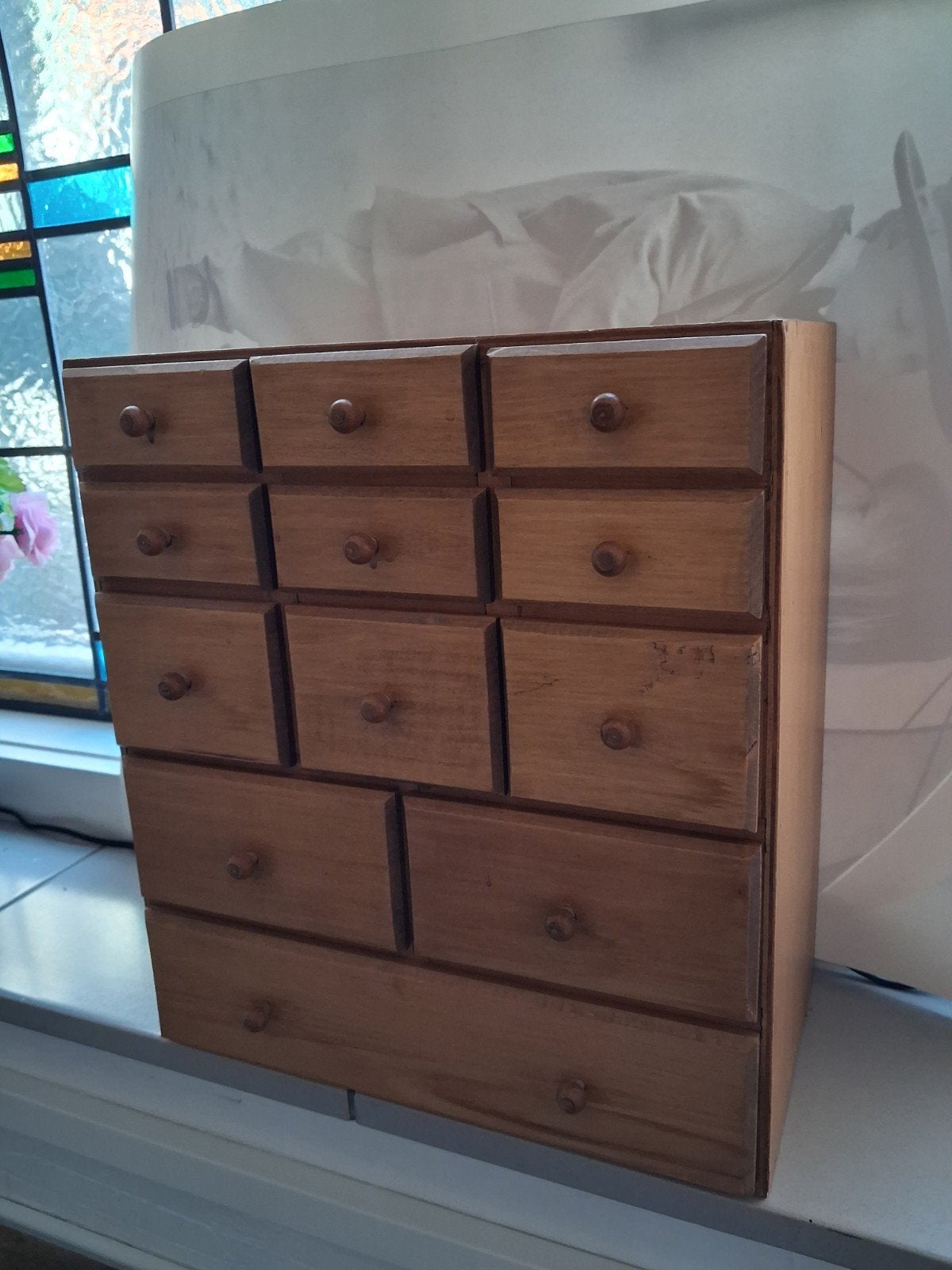 Lichteiken klein ladekastje - Ideaal voor sieraden/nen, Ophalen, Minder dan 50 cm, Gebruikt, 5 laden of meer
