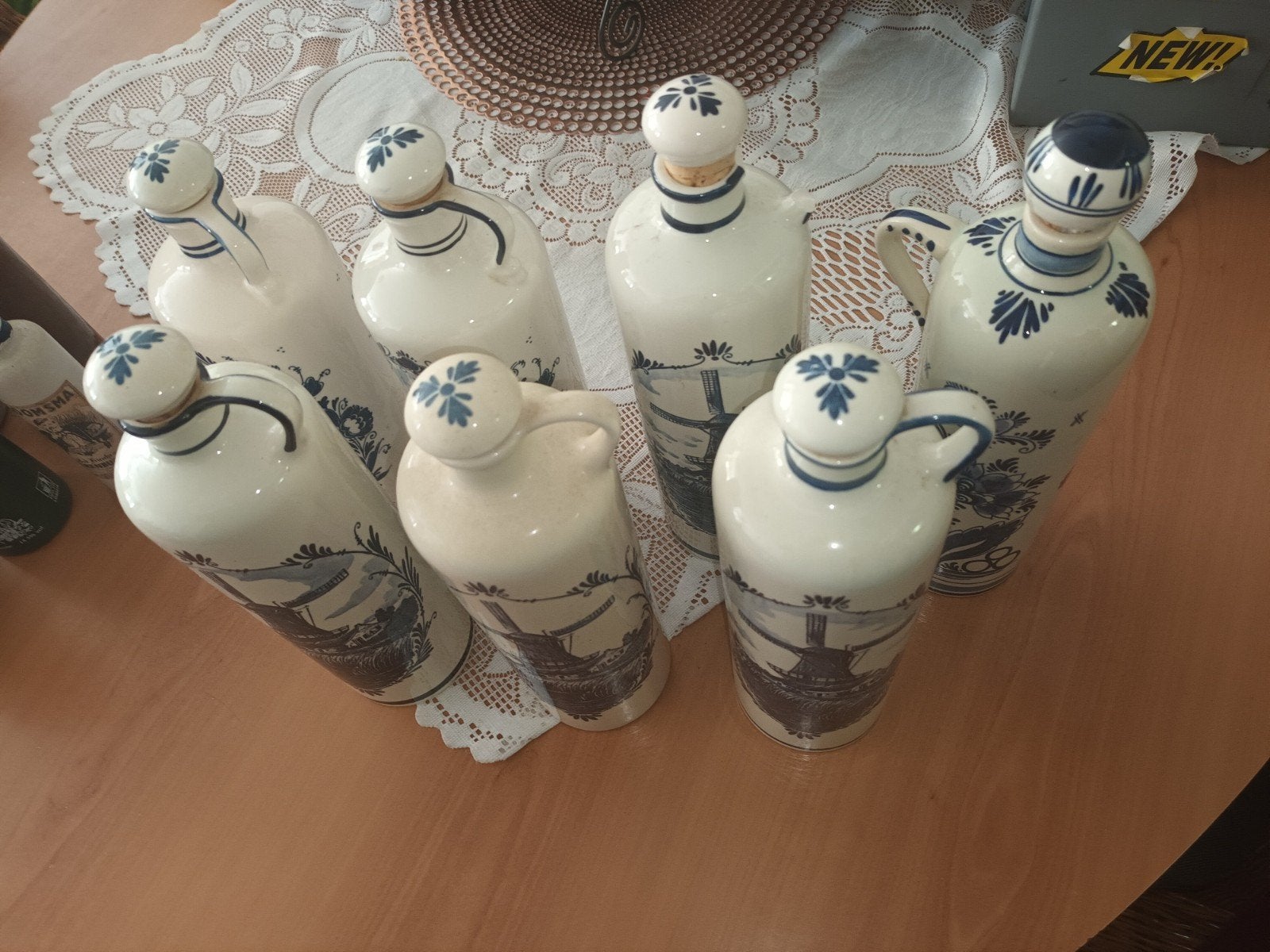 Set van 7 Delfts Blauwe Jeneverkruiken met Molen Decor, Antiek en Kunst, Ophalen