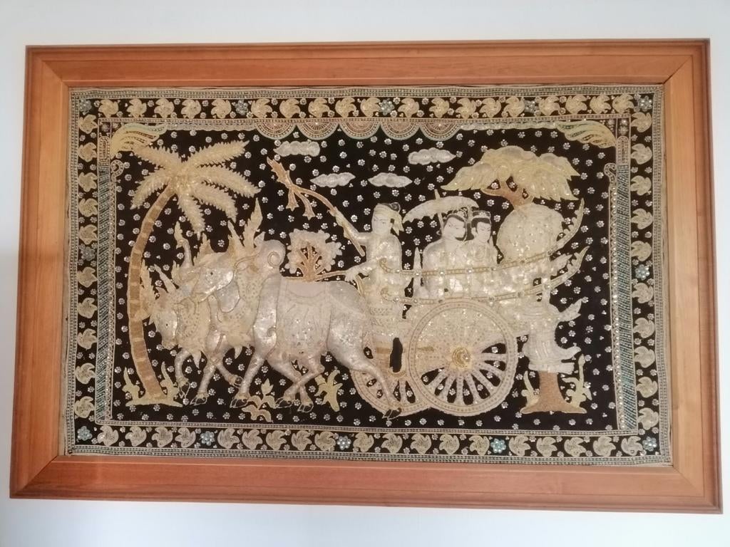 Prachtig Birmese Kalaga wandtapijt - Uniek decoratiestuk, Antiek en Kunst, Ophalen