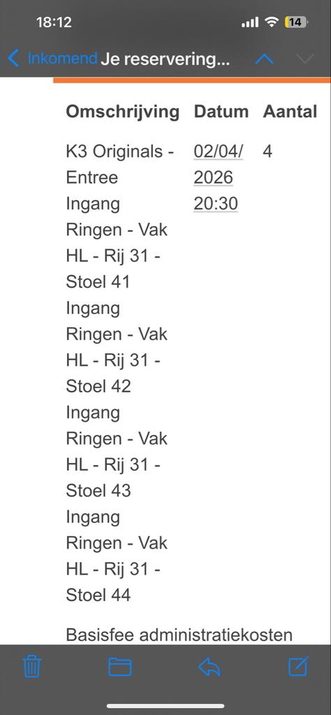 4 tickets voor K3 van 2 april, Drie personen of meer, April